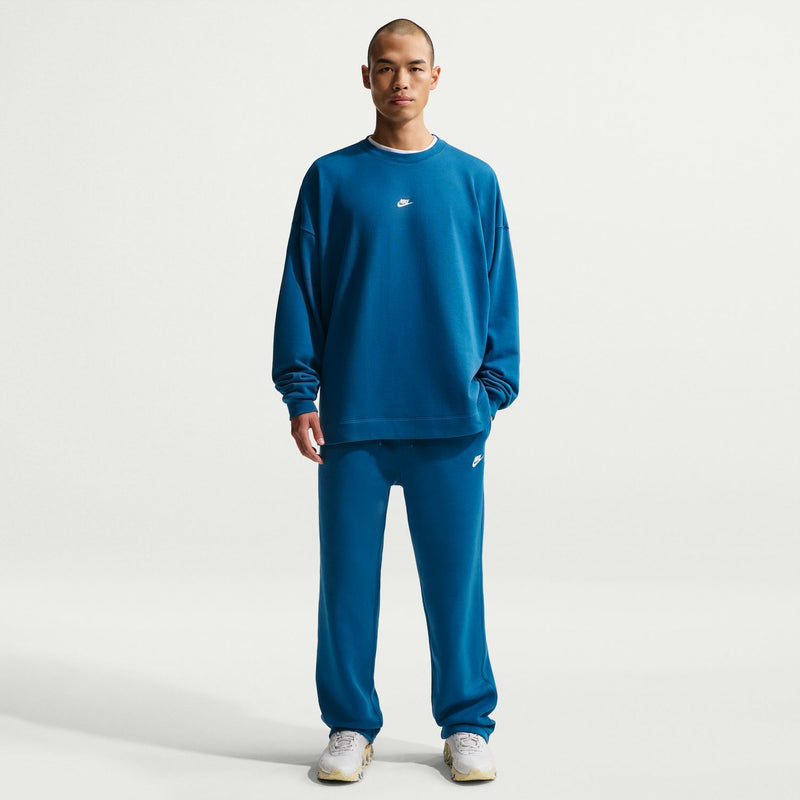Men's court blue fleece open-hem pants with drawstring waist and cuffed hems