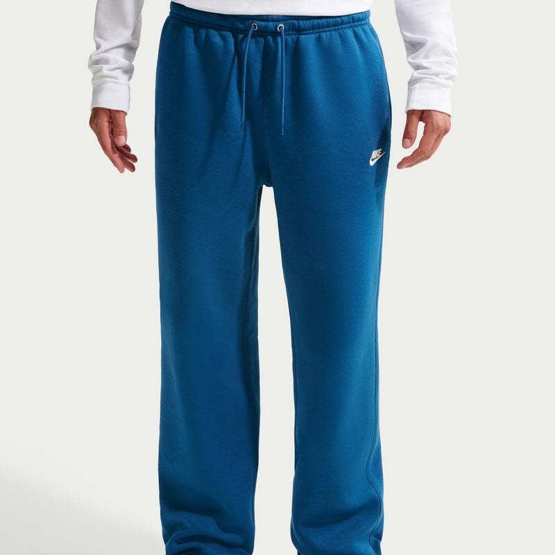 Men's court blue fleece open-hem pants in a relaxed fit with drawstring waist