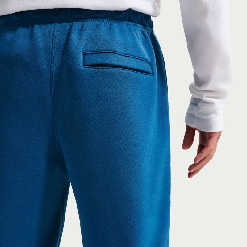 Men's court blue fleece pants with back patch pocket detail and drawstring waist