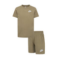 Kids knit short set, beige T-shirt and elastic-waist shorts with NIKE logo
