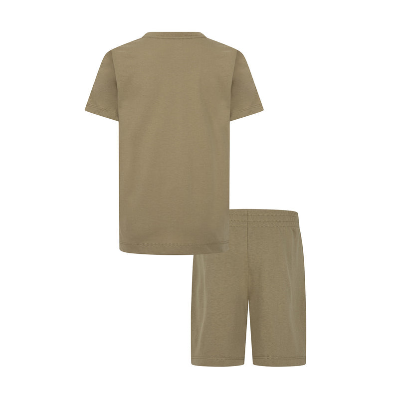Kids knit short set, beige back T-shirt and elastic-waist shorts with NIKE logo