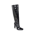 Crocodile Embossed Chunky Heeled Boots Tequila-1