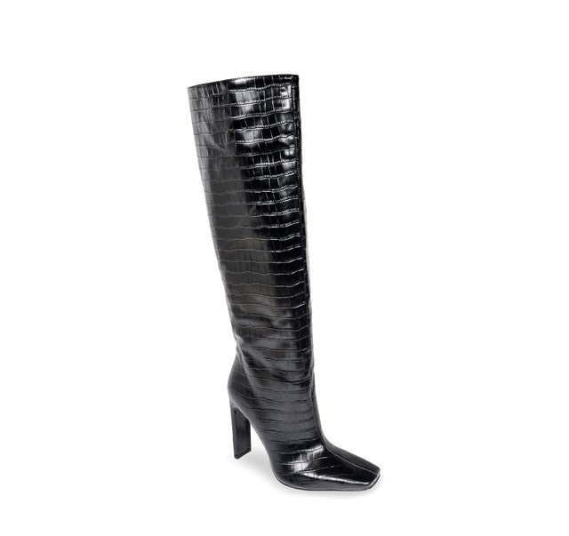 Crocodile Embossed Chunky Heeled Boots Tequila-1