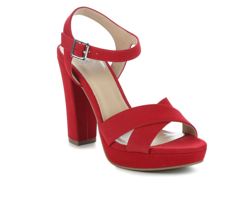 Delicious Style Keeper ~ Cross Band with Ankle Strap Buckle Block High Heel Fashion Sandals