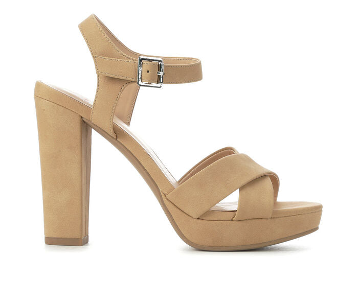 Delicious Style Keeper ~ Cross Band with Ankle Strap Buckle Block High Heel Fashion Sandals