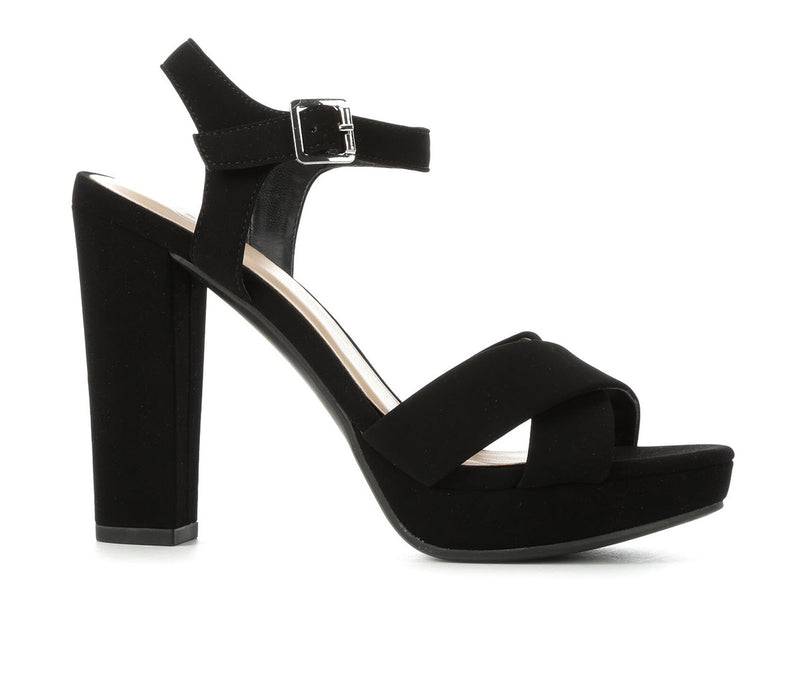 Delicious Style Keeper ~ Cross Band with Ankle Strap Buckle Block High Heel Fashion Sandals