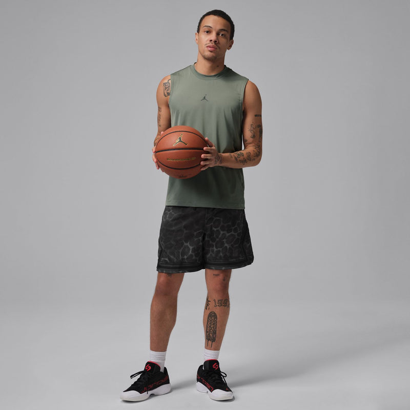 Men's black diamond-pattern basketball-style shorts with elastic waist and drawcord