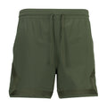 Men's woven cargo shorts in olive, elastic waist with drawstring and side pocket details