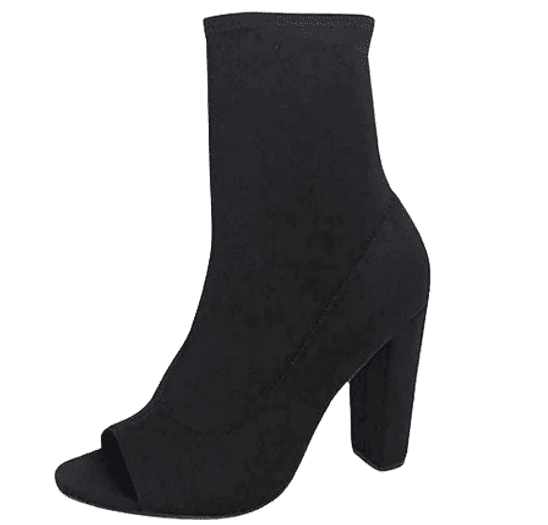 Bamboo Insanity-12 Elastic Peep Toe Stretch Slip-On Booties Black