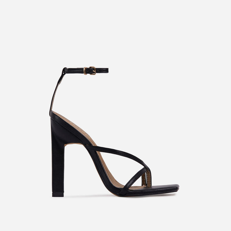 Enlighten Criss Cross Square Toe Sculptured Block Heel Sandals