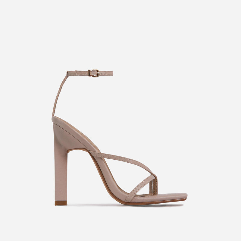 Enlighten Criss Cross Square Toe Sculptured Block Heel Sandals