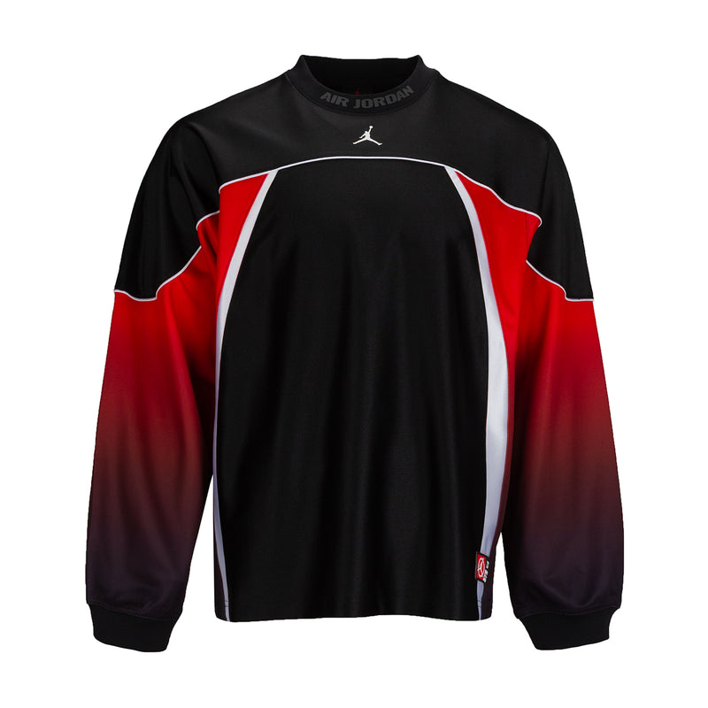 Men's black jersey with red and white panels, ribbed collar and Jumpman chest logo