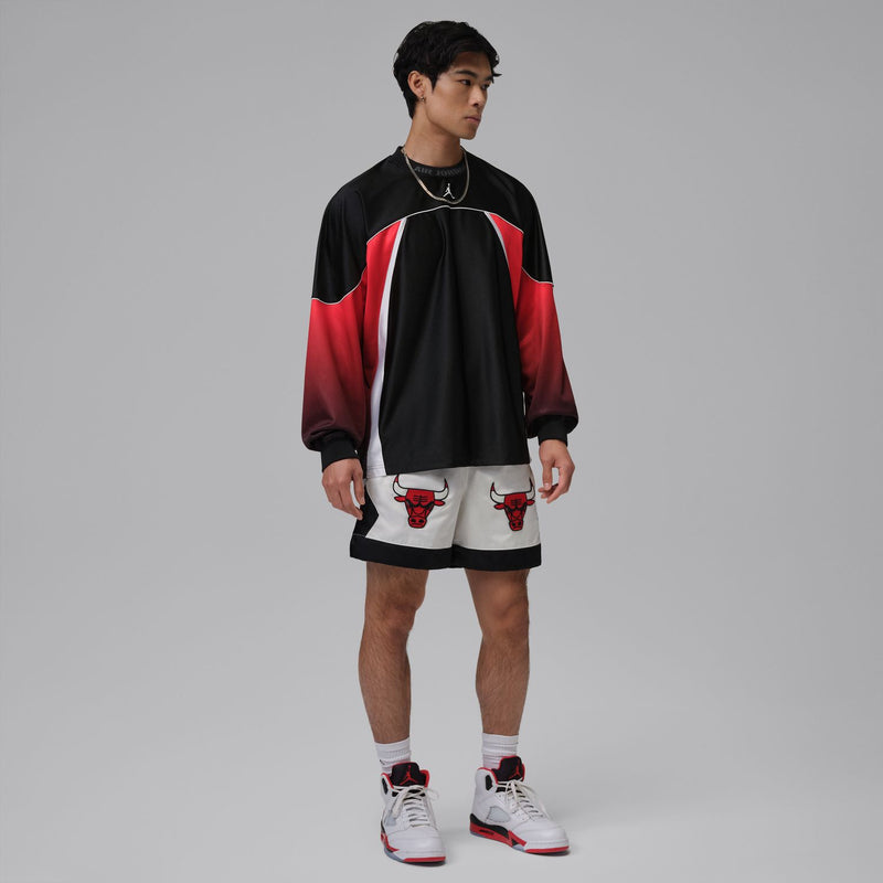Men's black-and-red jersey with white trim and curved chest logo, three-quarter sleeve