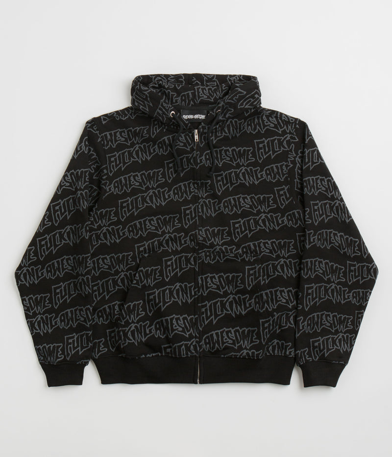 Fucking Awesome AOP Stamp Zipped Hoodie in Black