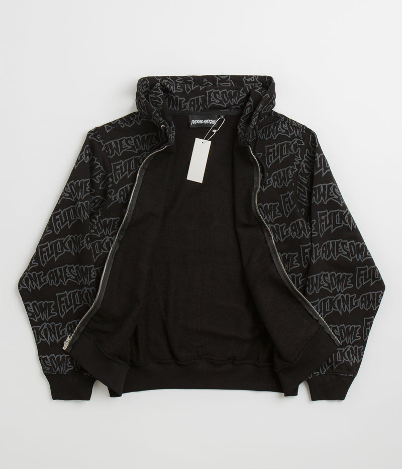Fucking Awesome AOP Stamp Zipped Hoodie in Black