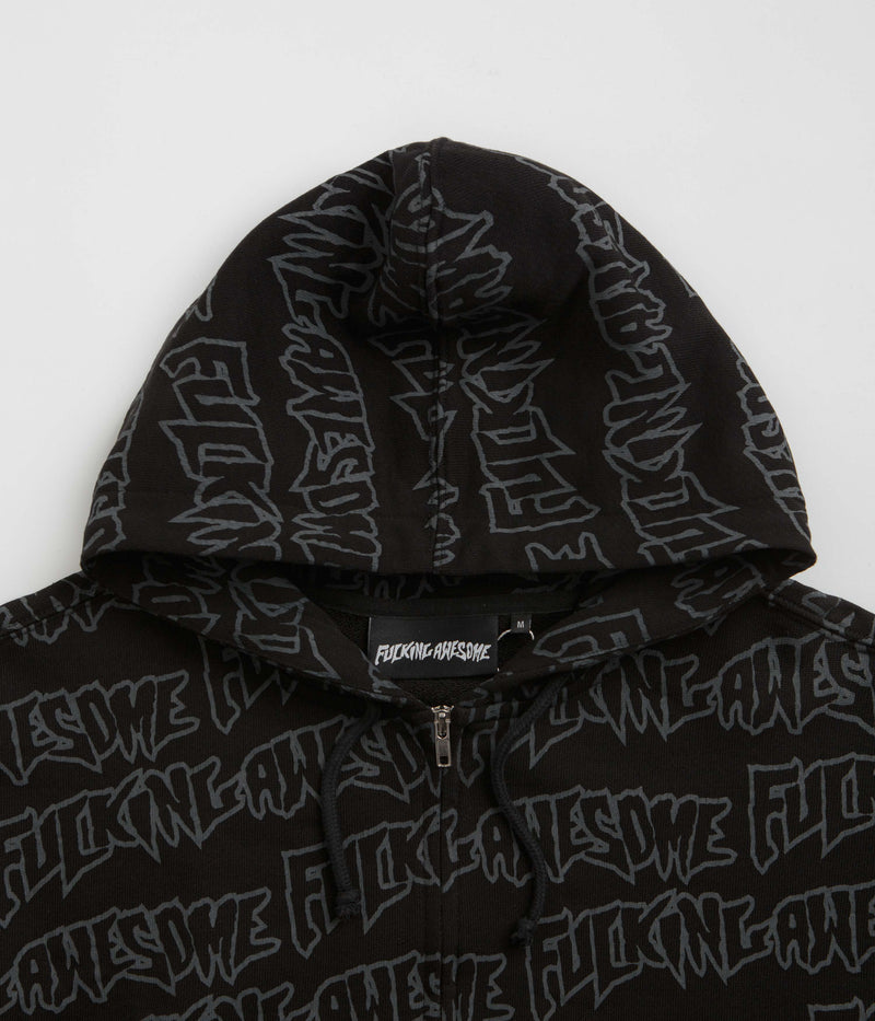 Fucking Awesome AOP Stamp Zipped Hoodie in Black