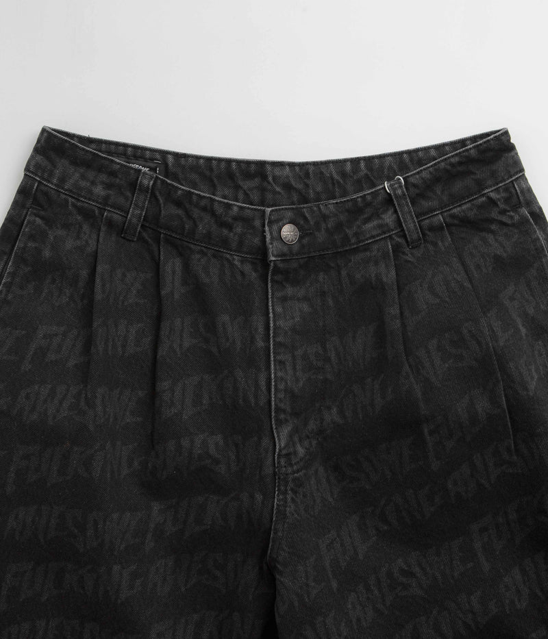 Fucking Awesome Baggy Pleated Denim Laser Shorts in Black
