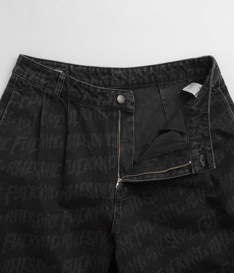 Fucking Awesome Baggy Pleated Denim Laser Shorts in Black