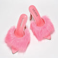 Cape Robbin Fuji Fur Open Peep Toe Stiletto Pointy Toe Stiletto Mule Sandal Heels | Shoe Time