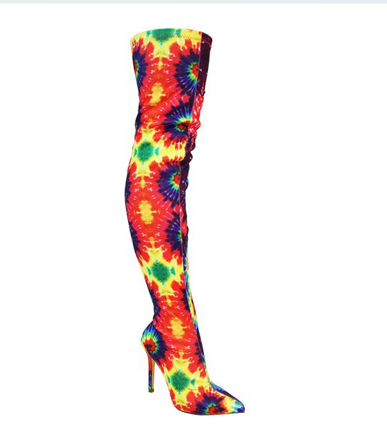 Tie Dye Graffiti Thigh High Boots