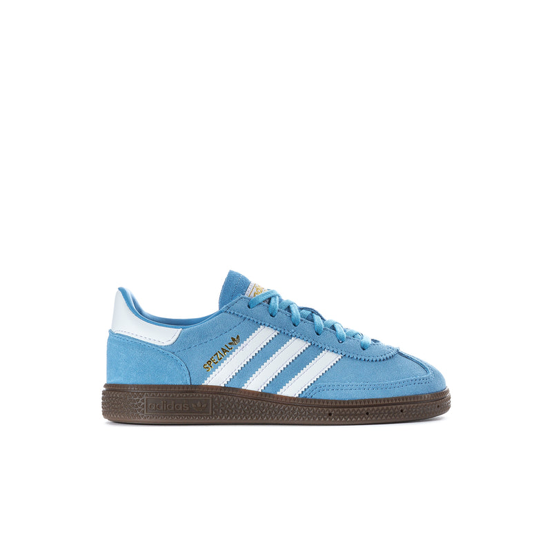 Kids light blue adidas Spezial low-top sneaker with white stripes and gum sole