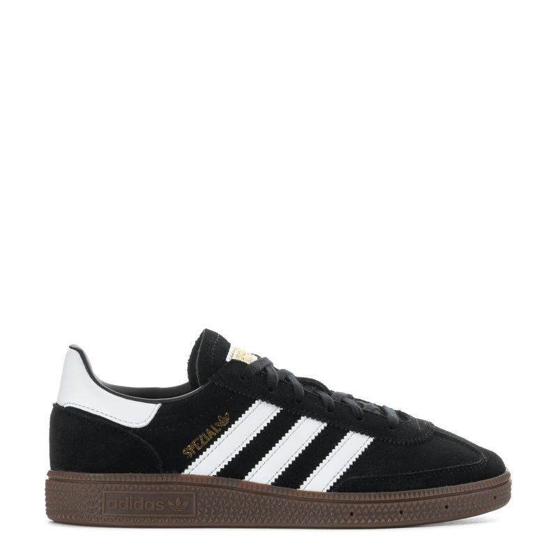 Kids adidas Spezial sneakers, black suede with white triple stripes and gum sole