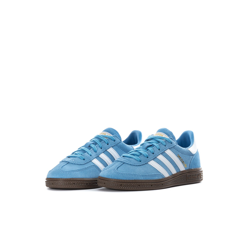 Kids light blue adidas Spezial low-top sneakers with white stripes and gum sole