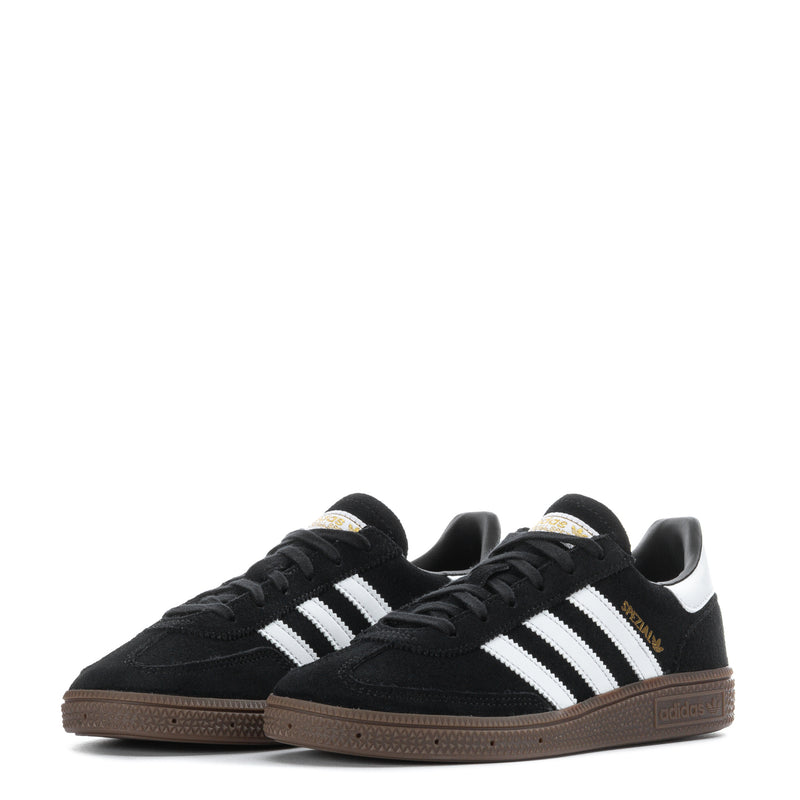 Kids adidas Spezial sneakers pair, black with white stripes and gum-brown soles