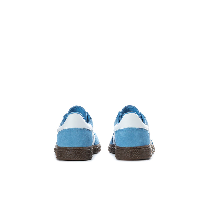 Kids light blue adidas Spezial sneakers from heel with white stripes and gum sole