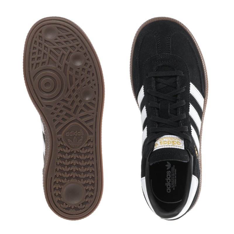 Kids adidas Spezial sneakers: brown rubber outsole and black upper with white stripes