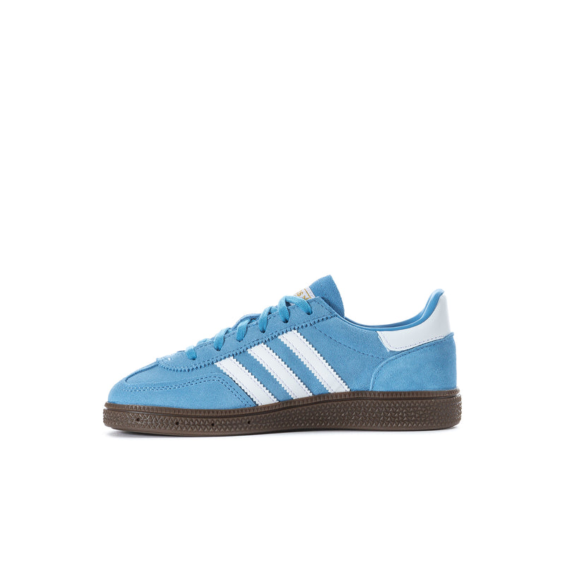 Kids light blue adidas Spezial low-top sneaker with white stripes and brown gum sole