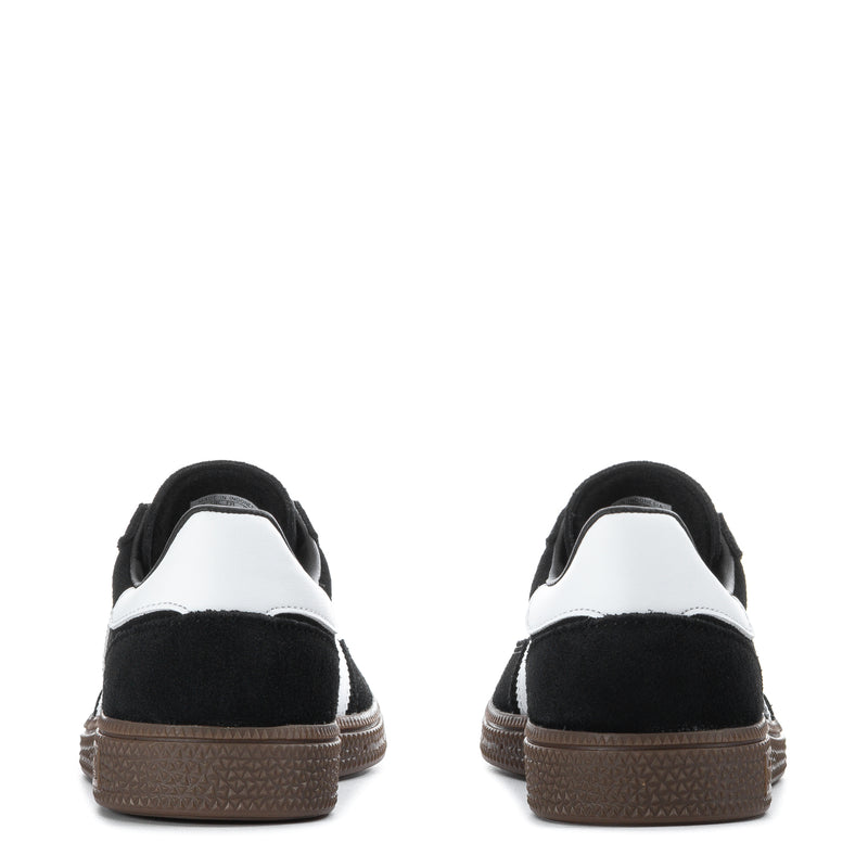 Kids adidas Spezial sneakers, black suede with white heel panel and brown gum sole