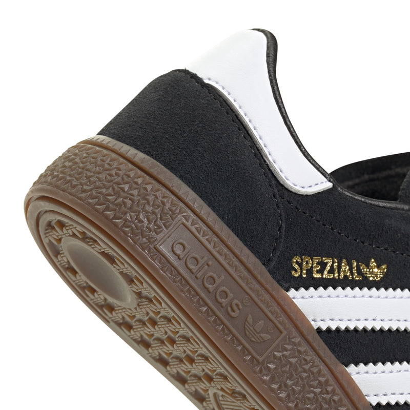 Kids adidas Spezial sneaker side, black suede with white stripes and SPEZIAL detail