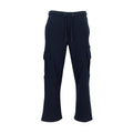 Navy open-hem cargo sweatpants with drawstring waist and side pocket detail