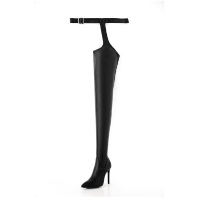 Heel Thigh High Boots - Black Pu