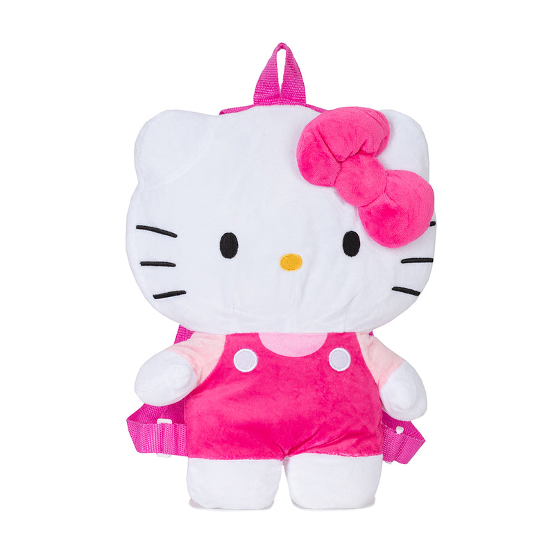 Hello Kitty plush backpack with pink bow, white-and-pink front, backpack straps