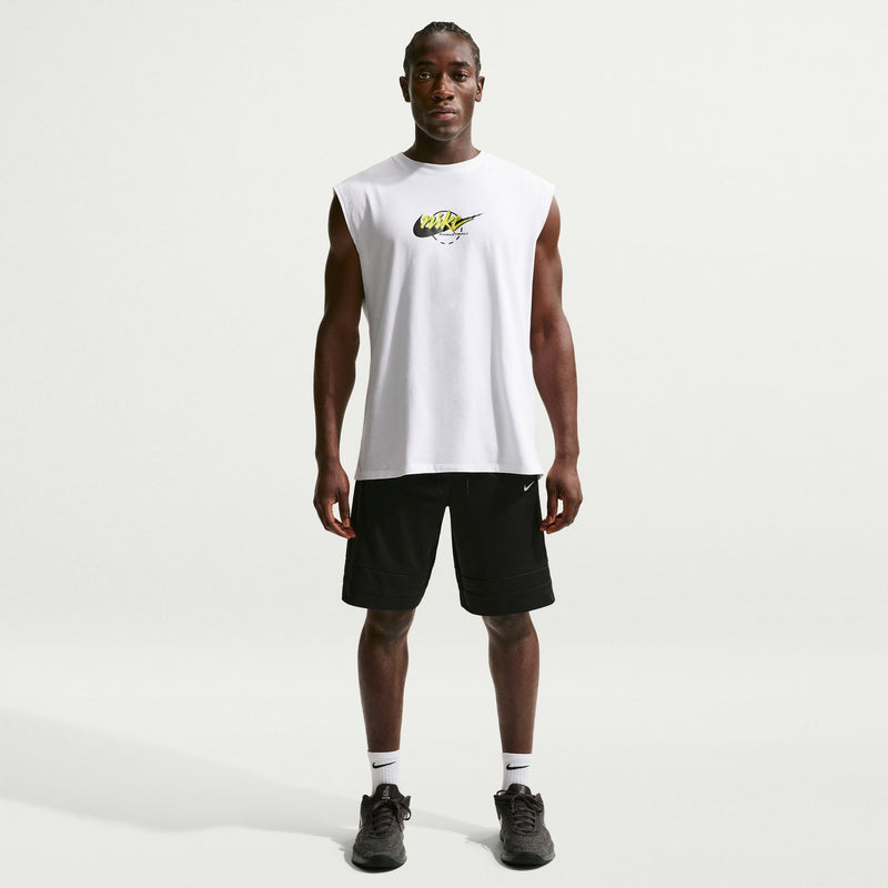 Men's black 10-inch athletic shorts with drawstring waist and Nike side logo