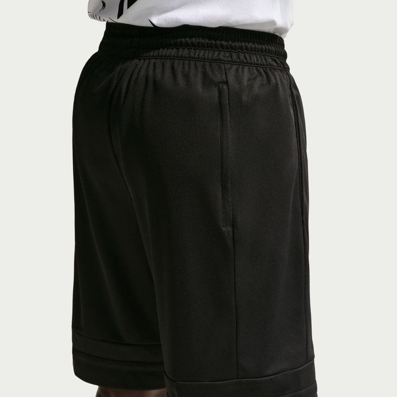 Men's black 10-inch athletic shorts with elastic waistband, back view