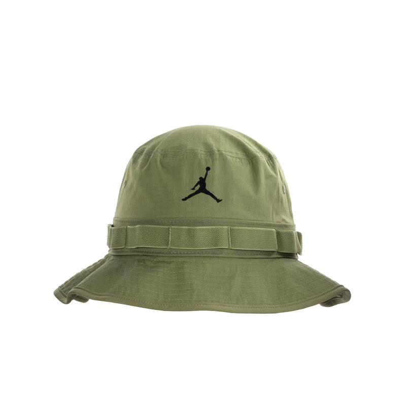 Olive green Jordan bucket hat with black Jumpman logo and wide brim