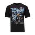 Men's dark T-shirt with wolf and moon graphic on front