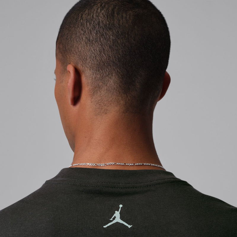 Men's dark T-shirt back collar with small Jumpman logo
