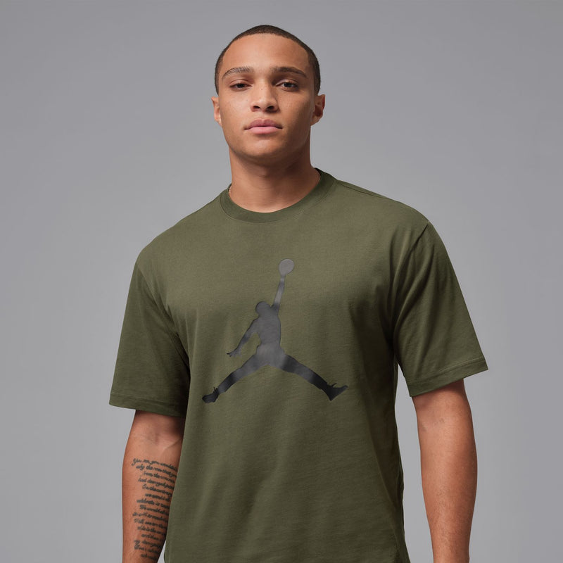Men's olive green crew T-shirt with large Jumpman logo on chest