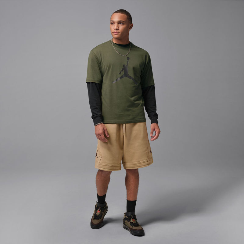 Men's olive green crew T-shirt with Jumpman logo and short sleeves
