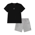 Kids' two-piece play set: black tee with white Jumpman, light gray elastic-waist shorts