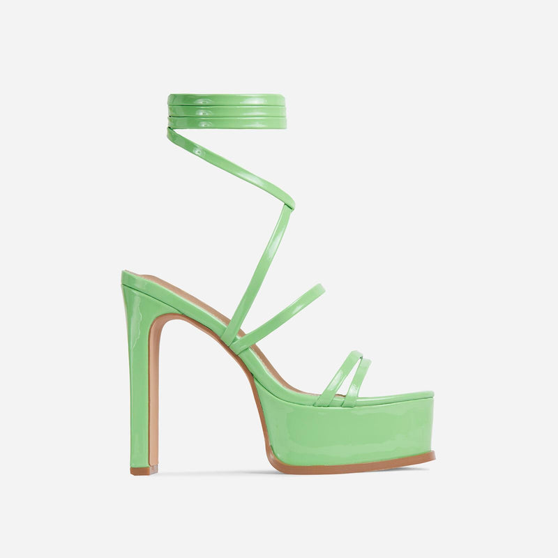 Lace Up Peep Toe Platform Thin Block Heel Sandals