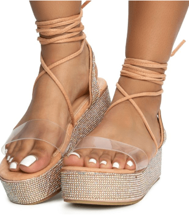 Lace Up Rhinestone Platform Sandals Sky-1 By  Liliana