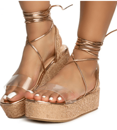Lace Up Rhinestone Platform Sandals Sky-1 By  Liliana
