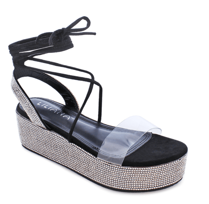 Lace Up Rhinestone Platform Sandals Sky-1 By  Liliana