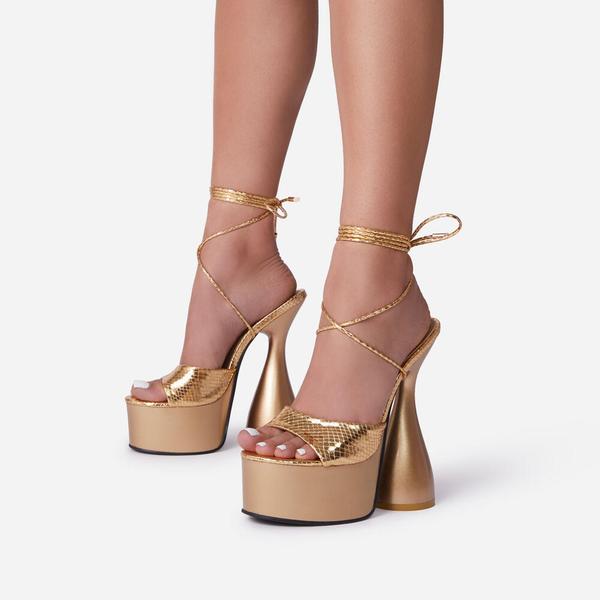 LEMONADE Bite Me Lace Up Platform Statement Heel Sandals