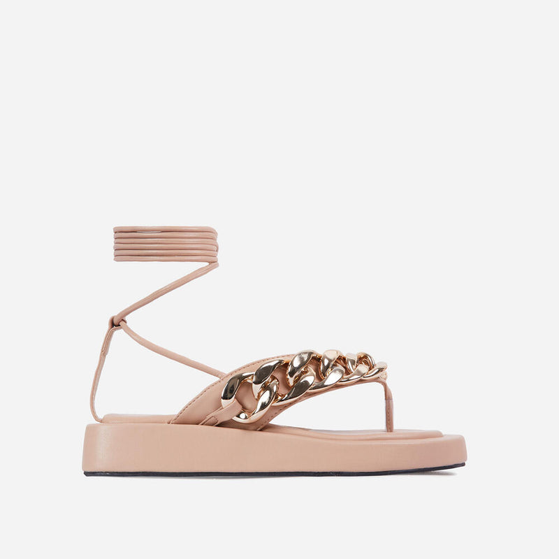 Lemonade Hidden Gems Chain Thong Strappy Lace Up Platform Sandals